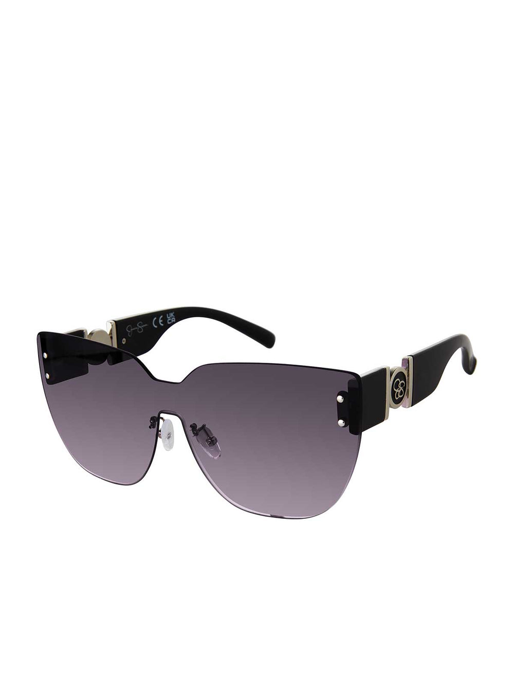 Rimless Cat Eye Shield Sunglasses - Black
