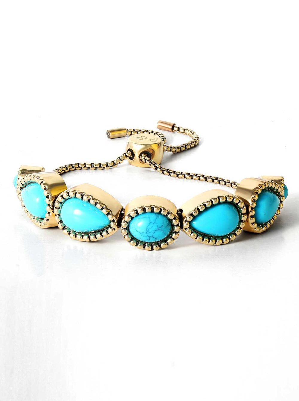 Turquoise Stone Slider Bracelet - Gold