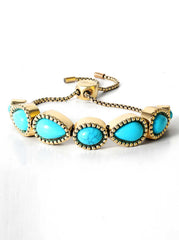 Turquoise Stone Slider Bracelet - Gold