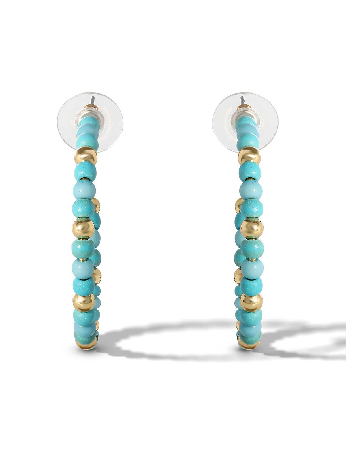 Turquoise Bead Hoop Earrings - Gold