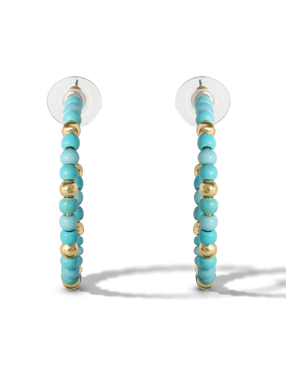 Turquoise Bead Hoop Earrings - Gold
