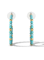 Turquoise Bead Hoop Earrings - Gold