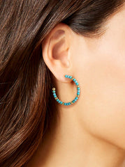 Turquoise Bead Hoop Earrings - Gold