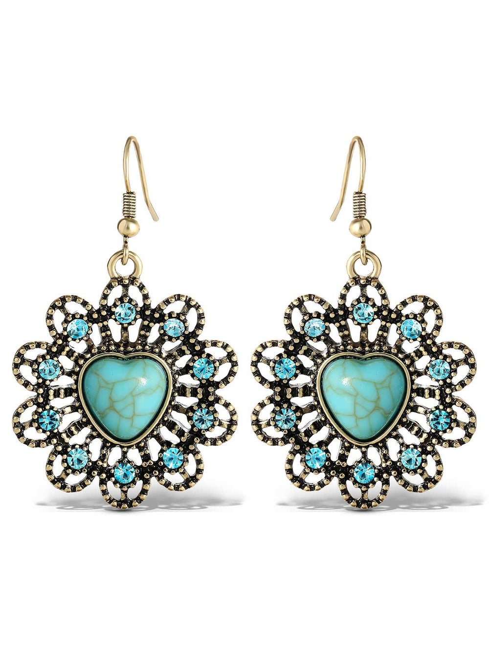 Turquoise Stone Ornate Heart Earrings