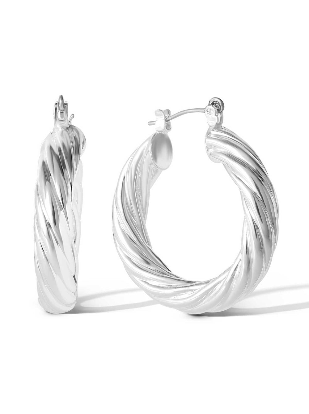 Thick Twisted Hoop Earrings - Silver