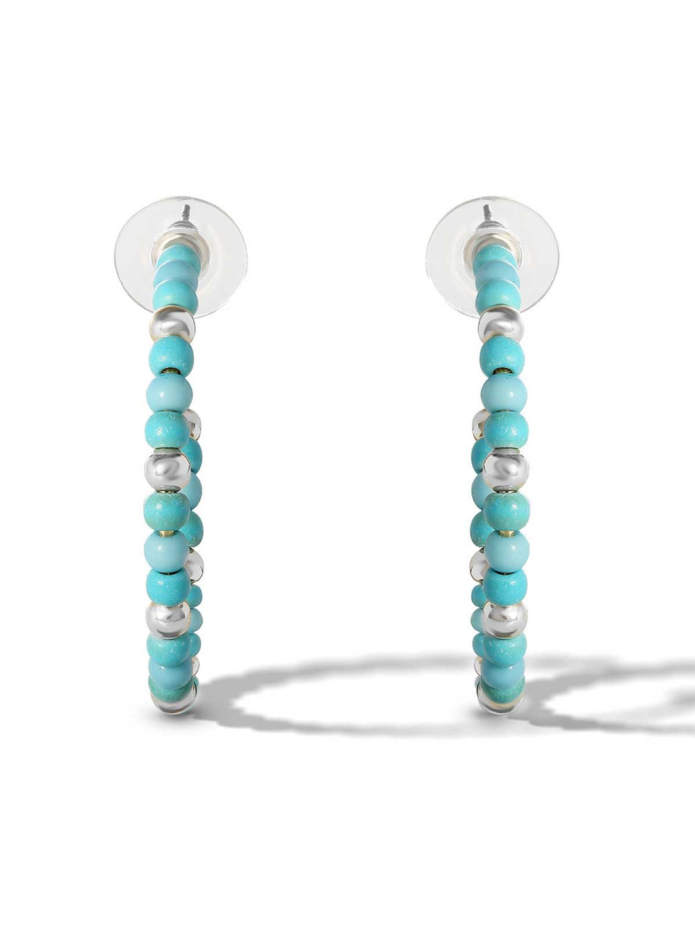 Turquoise Bead Hoop Earrings - Silver