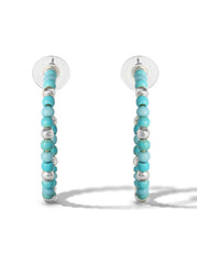 Turquoise Bead Hoop Earrings - Silver