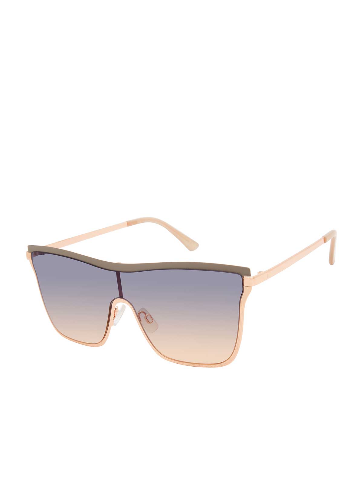 Chic Metal Square Shield Sunglasses - Nude & Rose Gold