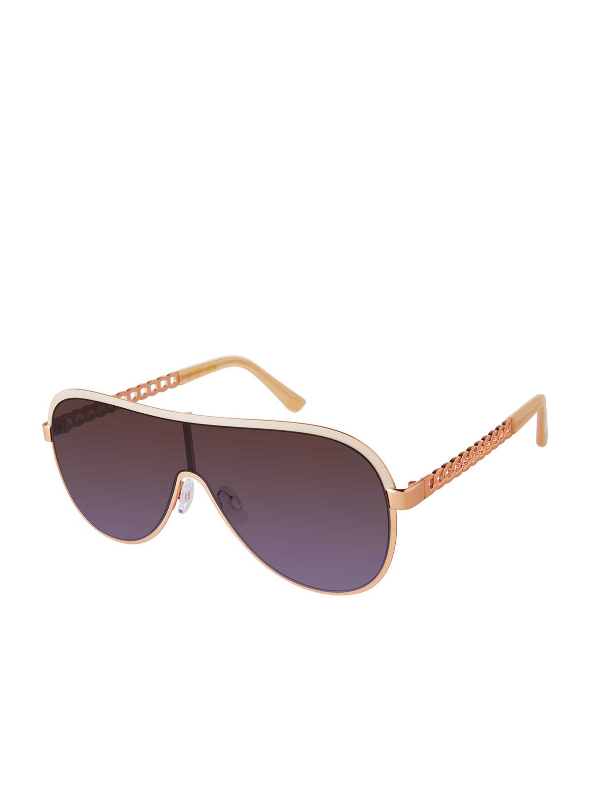 Metal Shield Aviator Pilot Sunglasses - Rose Gold & Nude