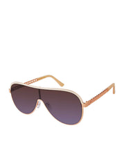 Metal Shield Aviator Pilot Sunglasses - Rose Gold & Nude