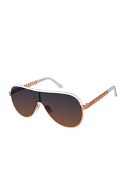 Metal Shield Aviator Pilot Sunglasses - Rose Gold & White