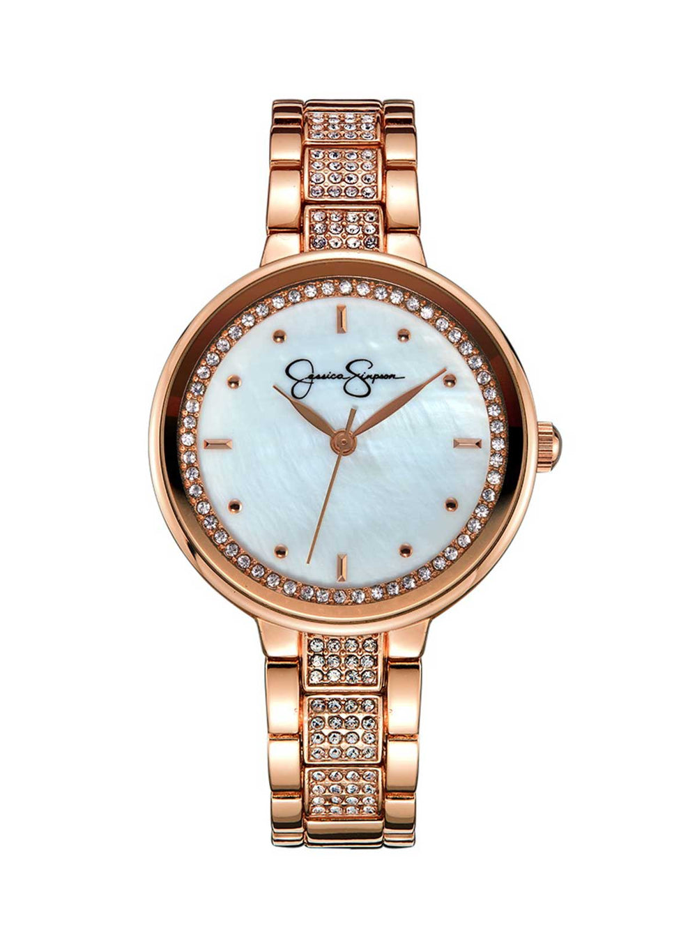 Crystal & Genuine Mother Of Pearl Dial Watch - Rose Gold Tone