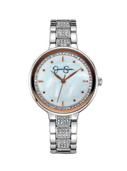 Crystal & Genuine Mother Of Pearl Dial Watch - Silver Tone