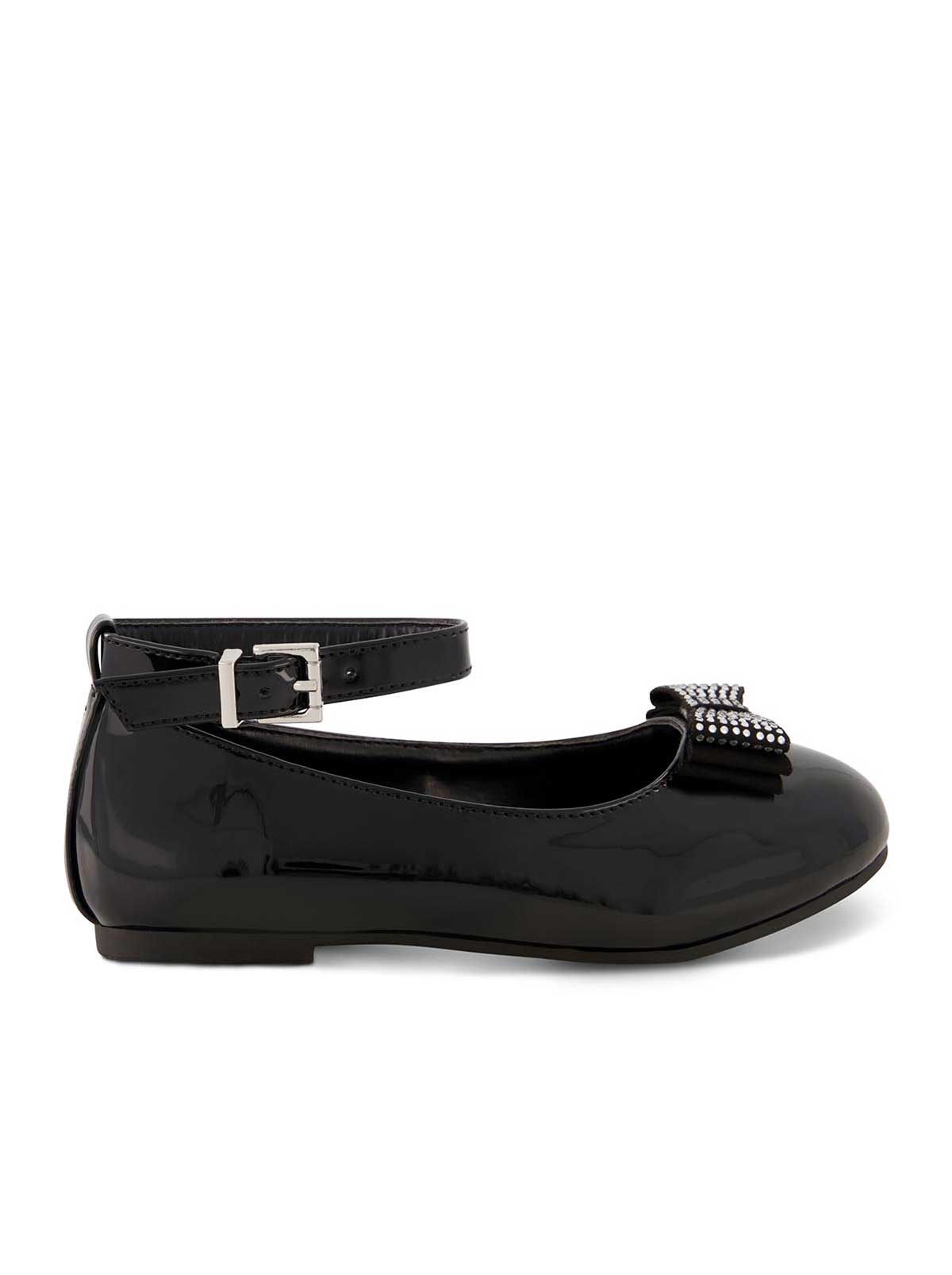 Girls' Amy Jeweled Bow Ballet Flat With Strap - Black