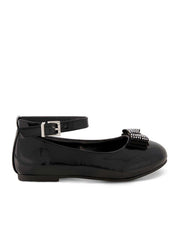 Girls' Amy Jeweled Bow Ballet Flat With Strap - Black