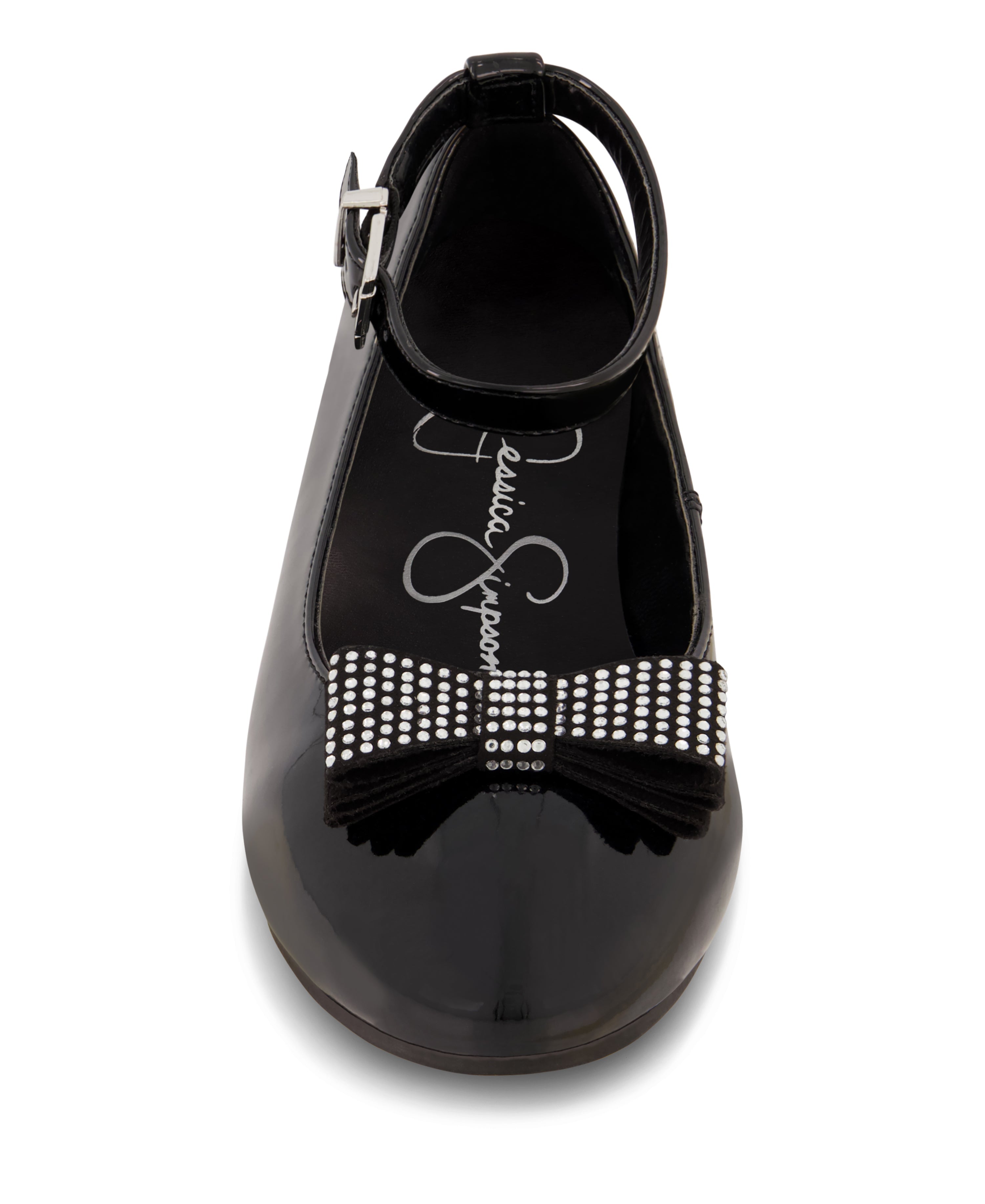 Girls' Amy Jeweled Bow Ballet Flat With Strap - Black