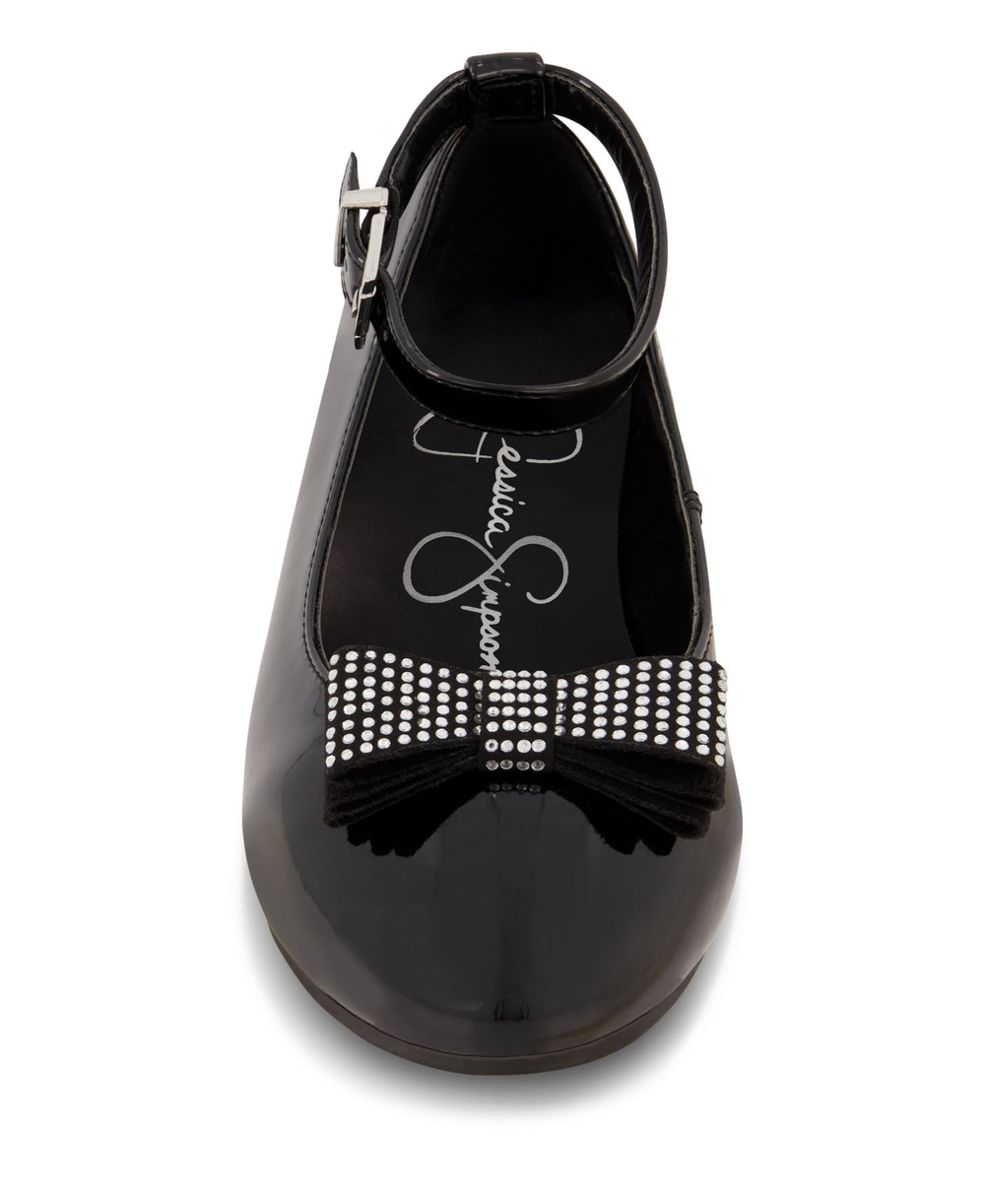 Girls' Amy Jeweled Bow Ballet Flat With Strap - Black