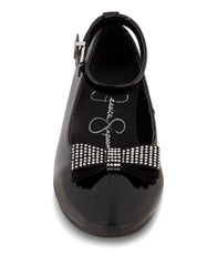 Girls' Amy Jeweled Bow Ballet Flat With Strap - Black