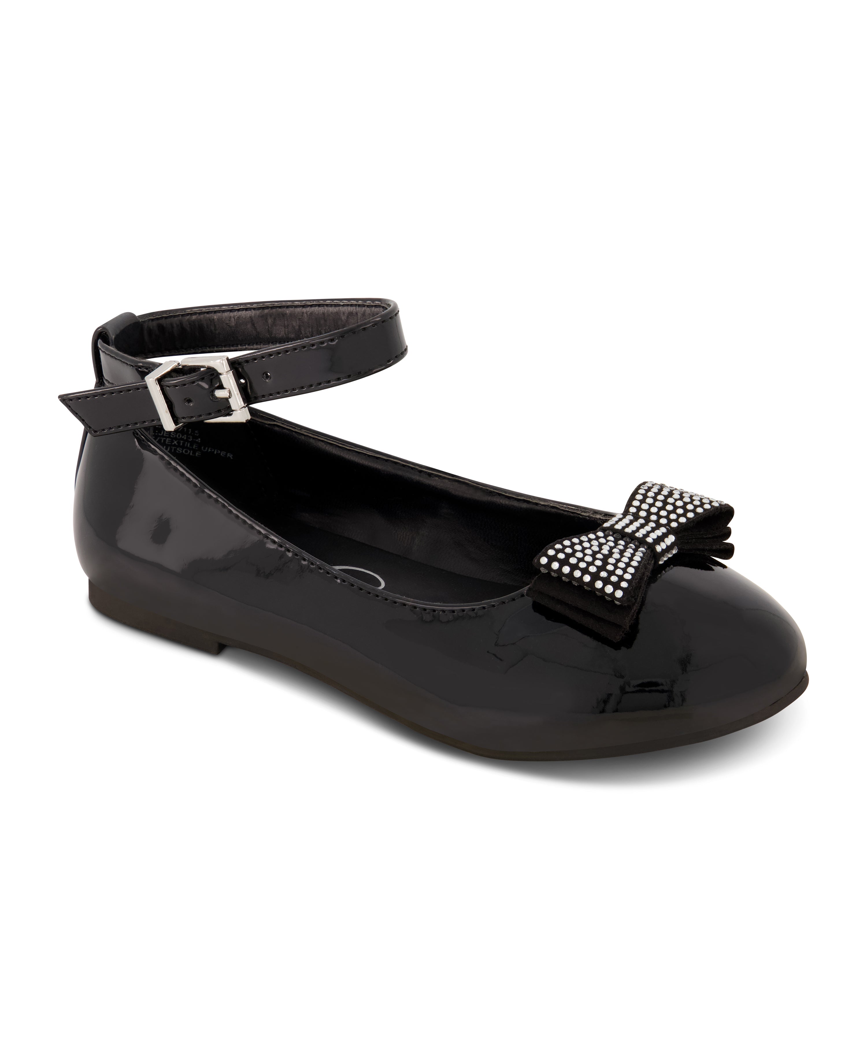 Girls' Amy Jeweled Bow Ballet Flat With Strap - Black