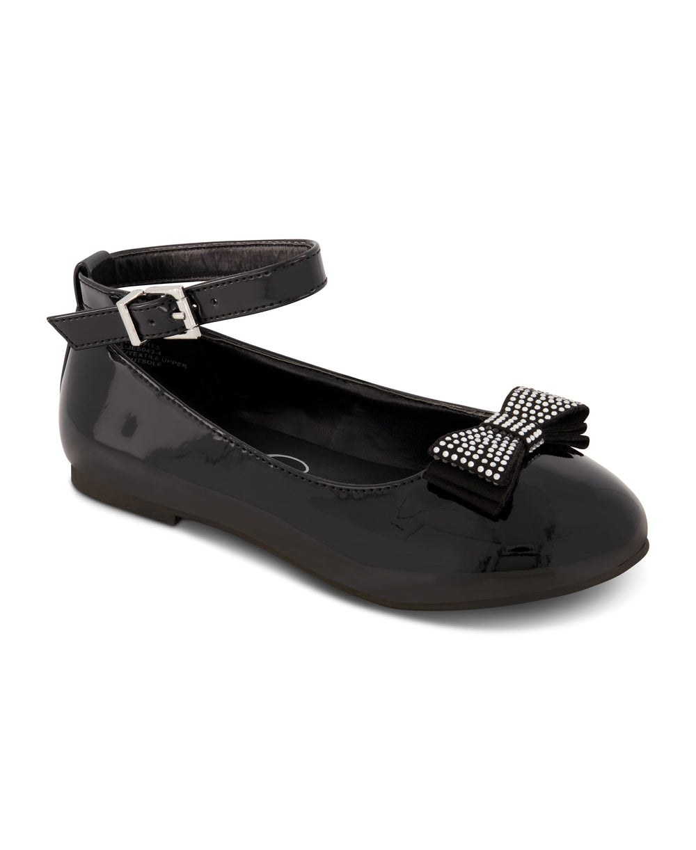 Girls' Amy Jeweled Bow Ballet Flat With Strap - Black