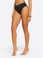 Textured Solids V Front High Waisted Bottom - Black