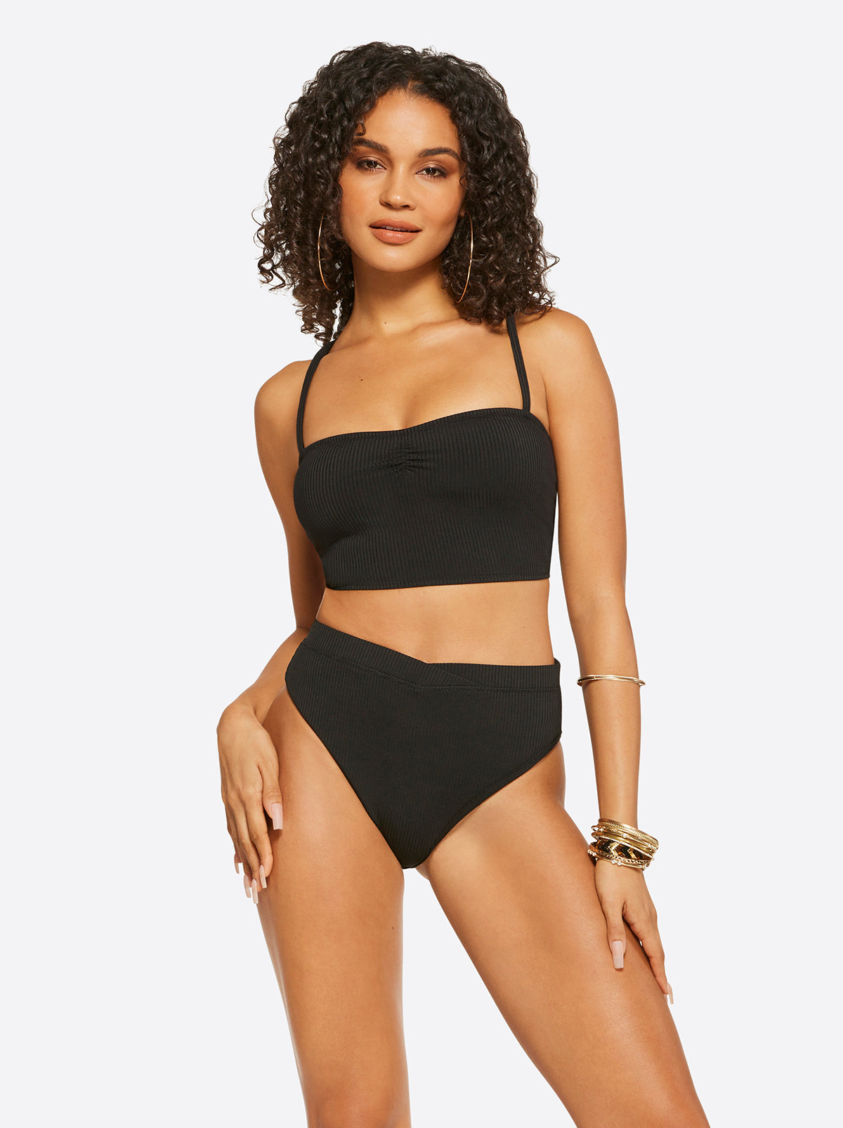 Textured Solids Open Back Tank - Black