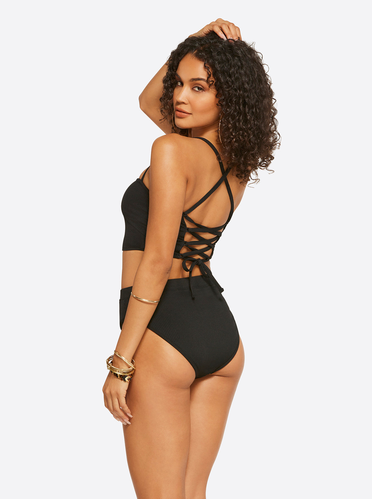 Textured Solids Open Back Tank - Black