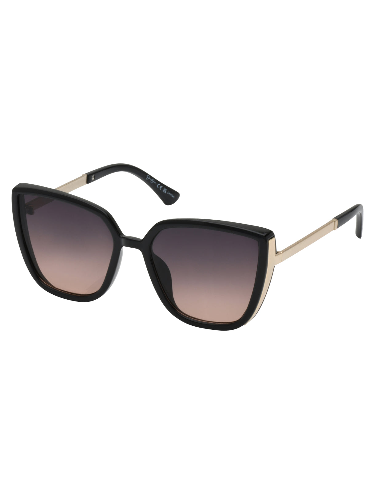 Cat Eye Sunglasses with Metal Temple - Black