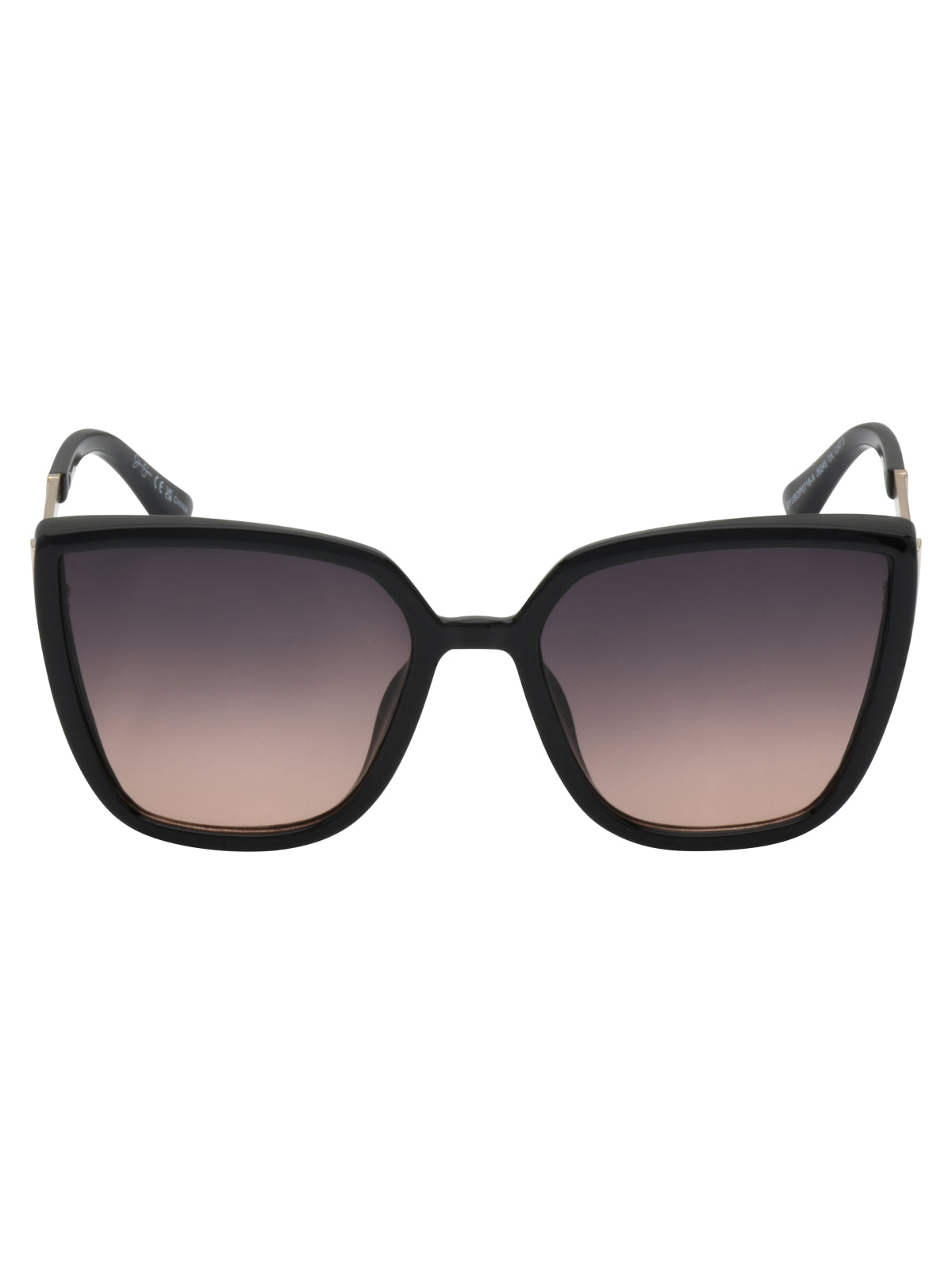 Cat Eye Sunglasses with Metal Temple - Black
