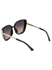 Cat Eye Sunglasses with Metal Temple - Black
