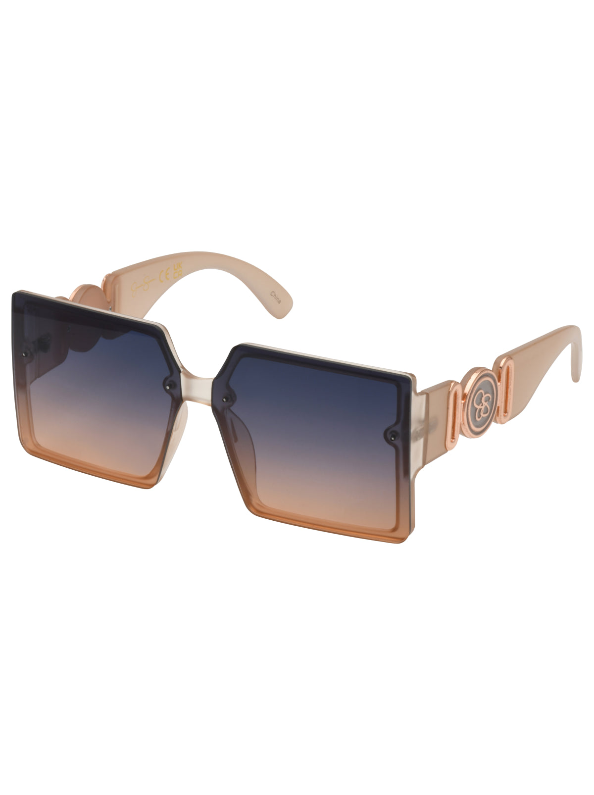 Oversized Metal Accent Square Sunglasses - Matte Nude