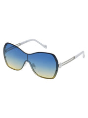 Frameless Metal Shield Sunglasses - Silver & White
