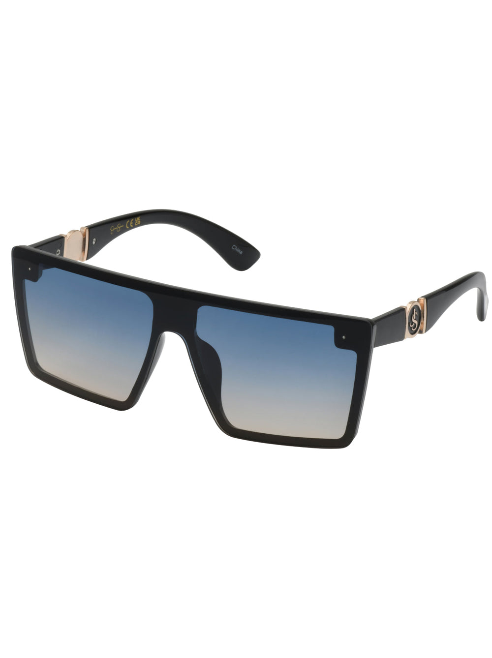 Oversized Square Shield Sunglasses - Black