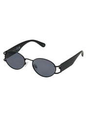 Retro Vintage Metal Oval Sunglasses - Black