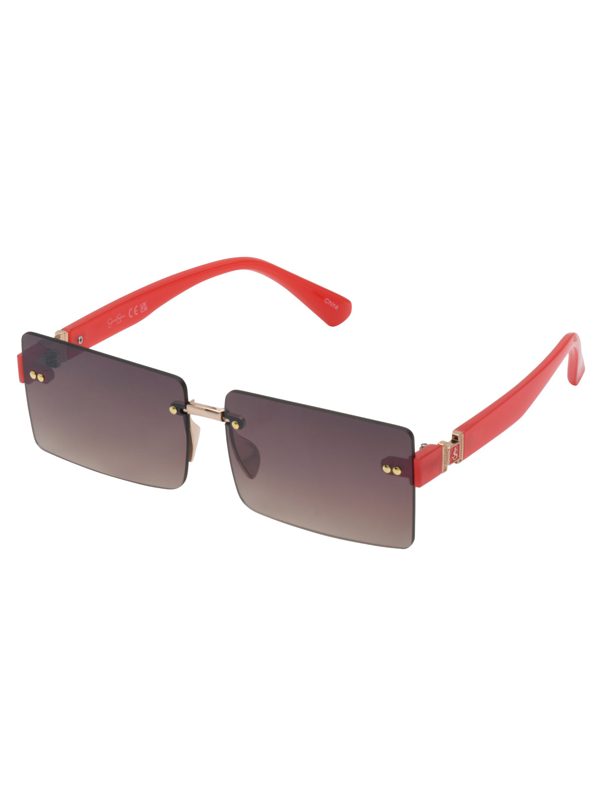 Sleek Rectangular Metal Sunglasses - Gold & Milky Coral