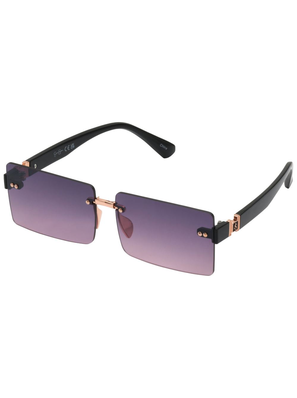 Sleek Rectangular Metal Sunglasses - Rose Gold & Black
