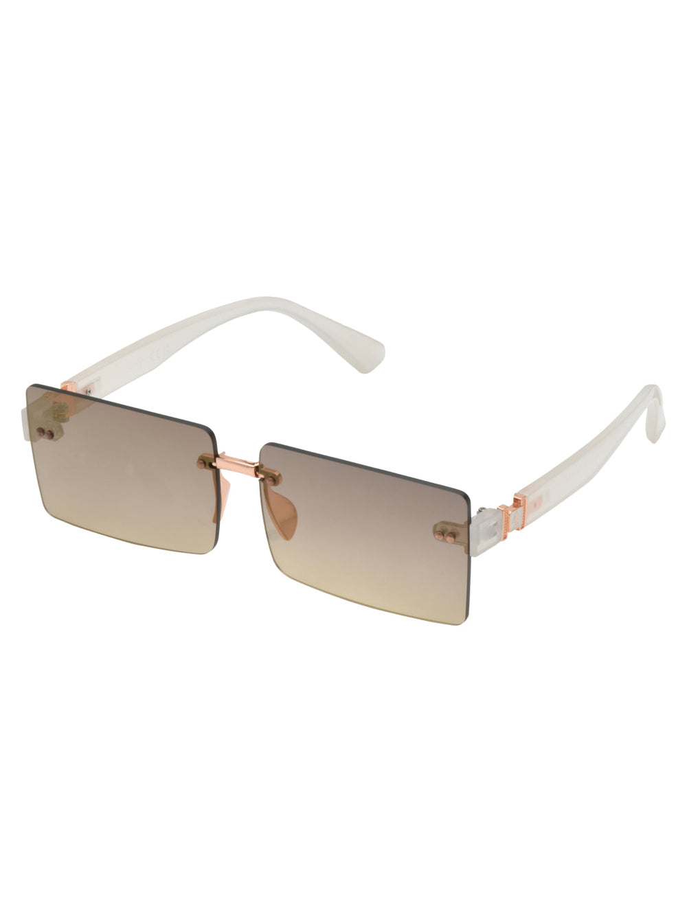 Sleek Rectangular Metal Sunglasses - Rose Gold & Cream