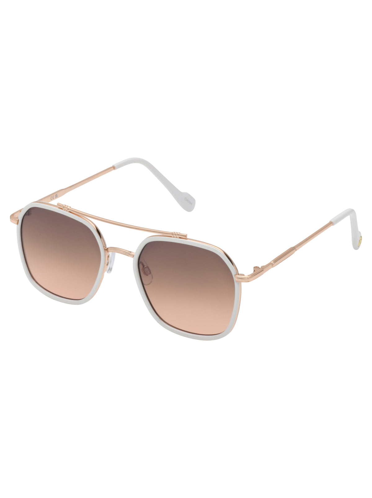 Square Metal Aviator Pilot Sunglasses - Rose Gold & White