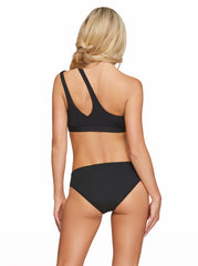 Solid One Shoulder Top With Slash - Black