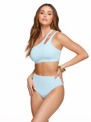 Solid One Shoulder Top With Slash - Powder Blue