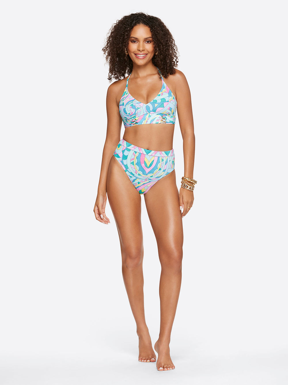 High Waist Bottom - Powder Blue Multi