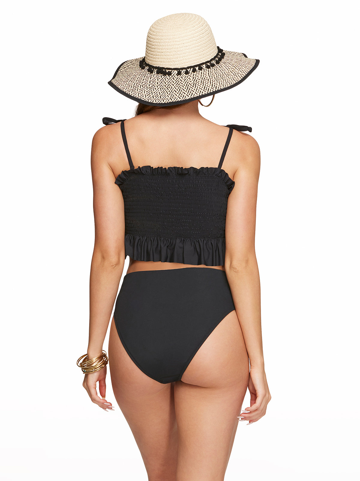 Solid Smocked Bandeau Top - Black