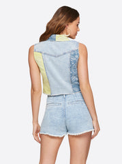 Sound Track Crop Denim Vest - Heavenly