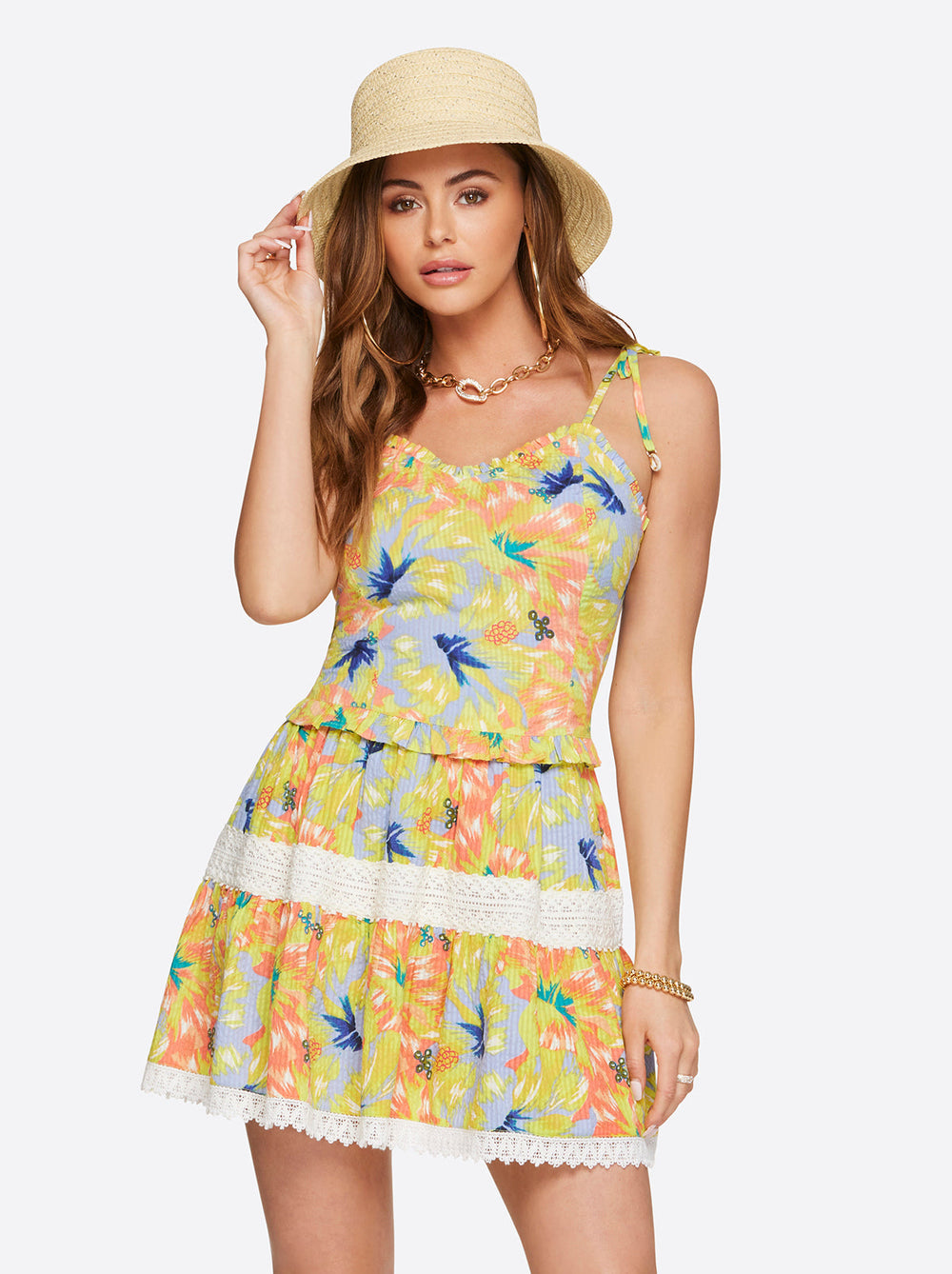 Clare Peplum Tank - Candy Hibiscus