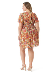 Vilma Button Front Dress - Apricot Sherbet Paisley