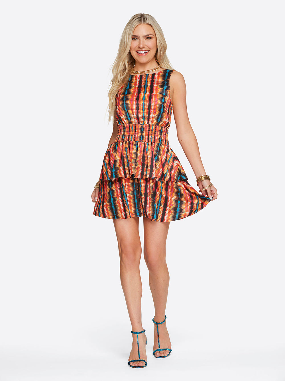 Illora Tiered Mini Dress - Tie Dye Stripe