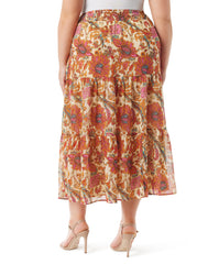 Sunita Tiered Skirt - Apricot Sherbet Paisley