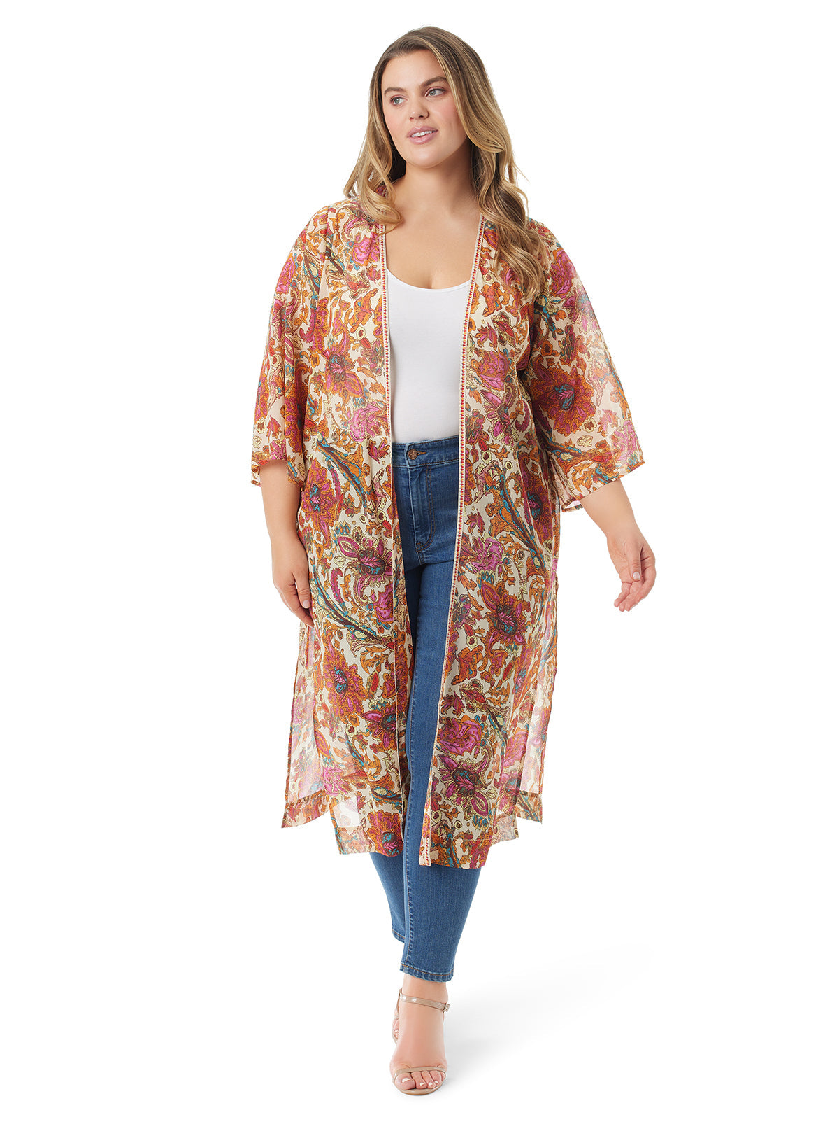 Calie Kimono - Apricot Sherbet Paisley