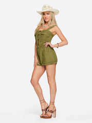 Cargo Belted Romper - Pesto