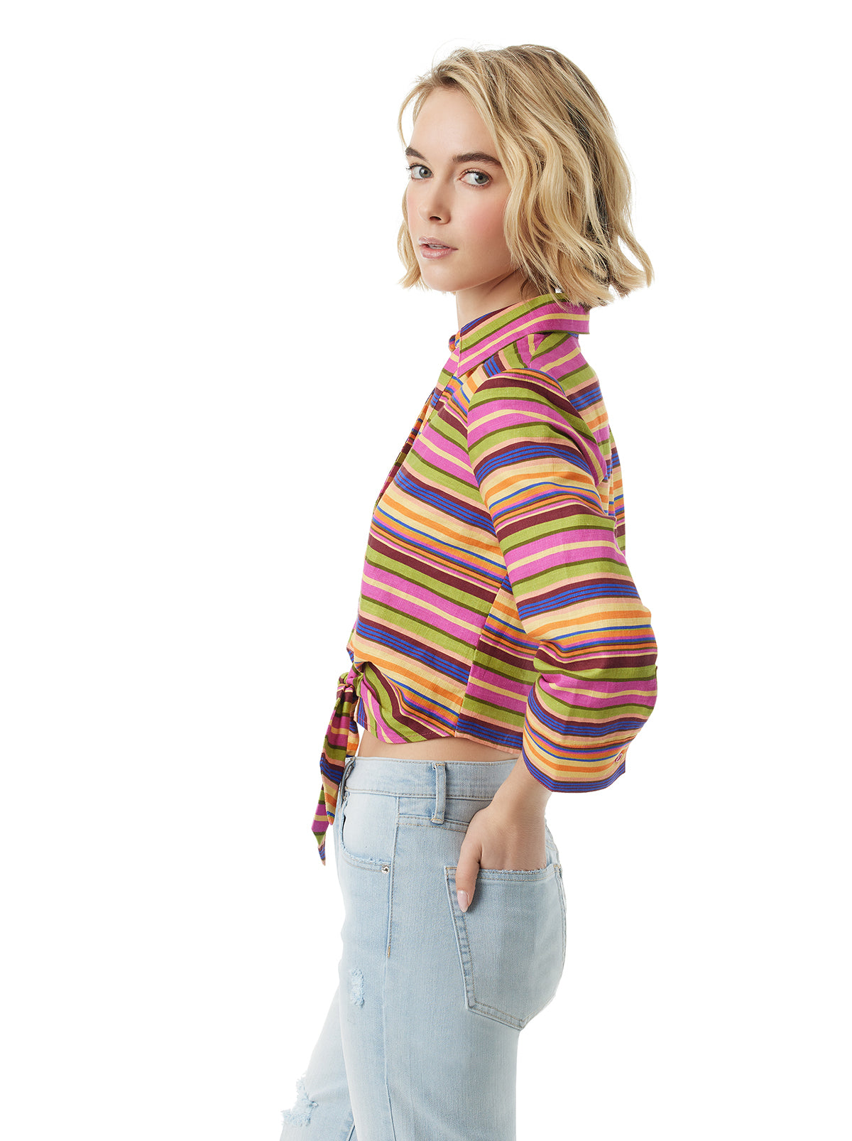 Wisteria Tie Front Top - Rainbow Stripe